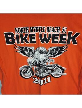 2011 Bike Week North Myrtle Beach Vintage Sz L Short Sleeves T-shirt Orange
